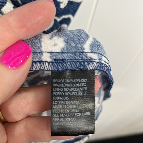 Perceptions Womens Dress L Blue/White Short Sleeves w/Ties Faux Embroidery Aztec - Picture 6 of 10